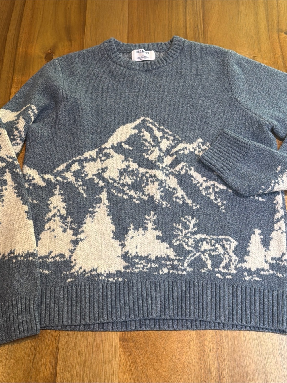 Old Navy So Soft Sweater Mens S Blue Mountains Graphic Crew Neck Viral Dad